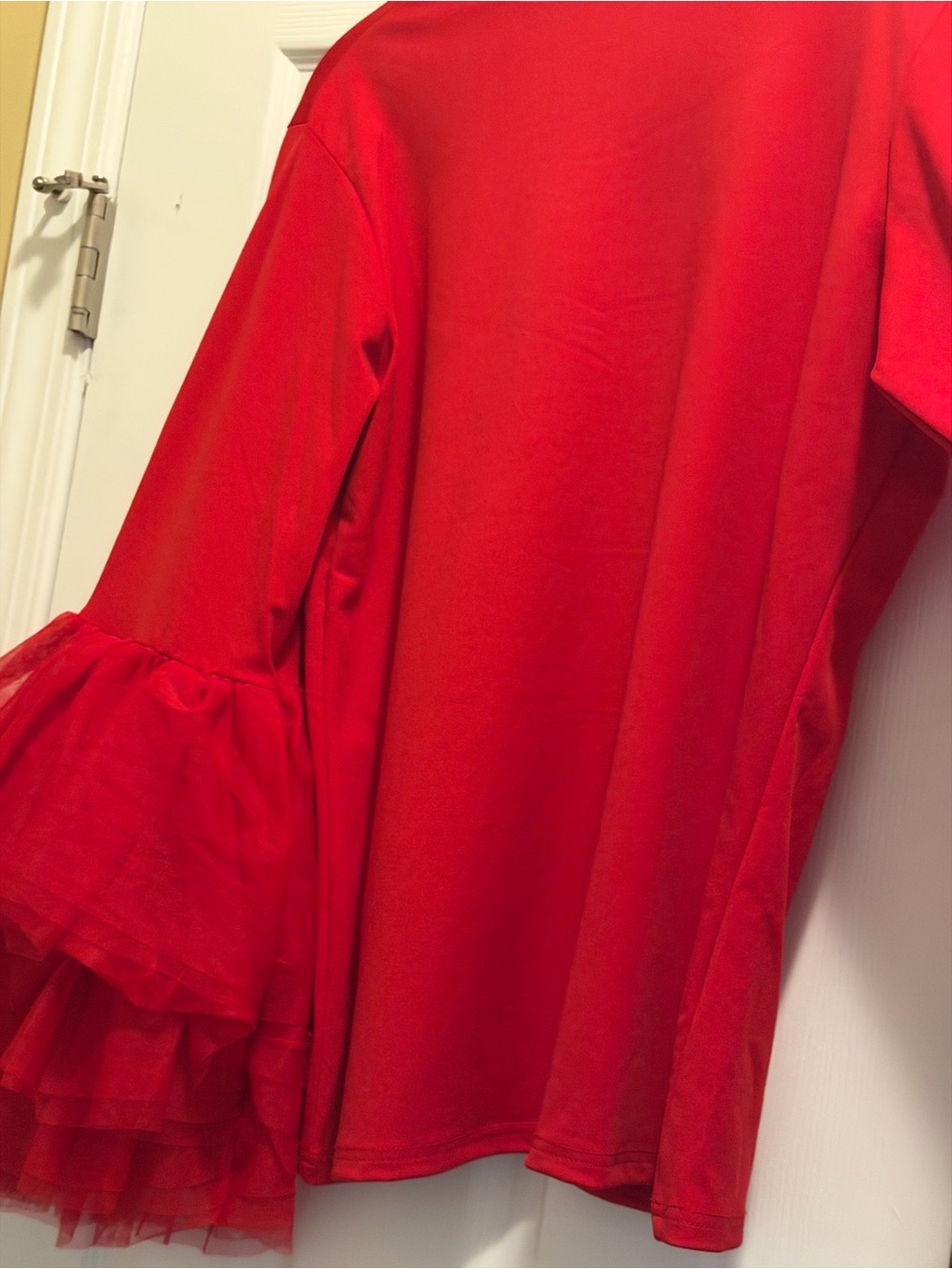 Red Knit Ruffle Sleeves Top - Picture 5 of 15
